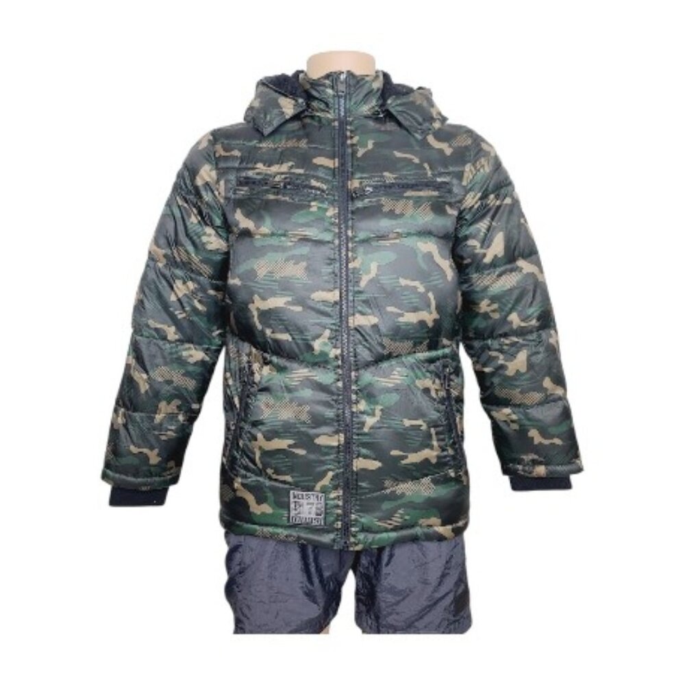 Diesel Men's Green Black Camouflage Hooded Snow Padded Puffer Jacket Size 16